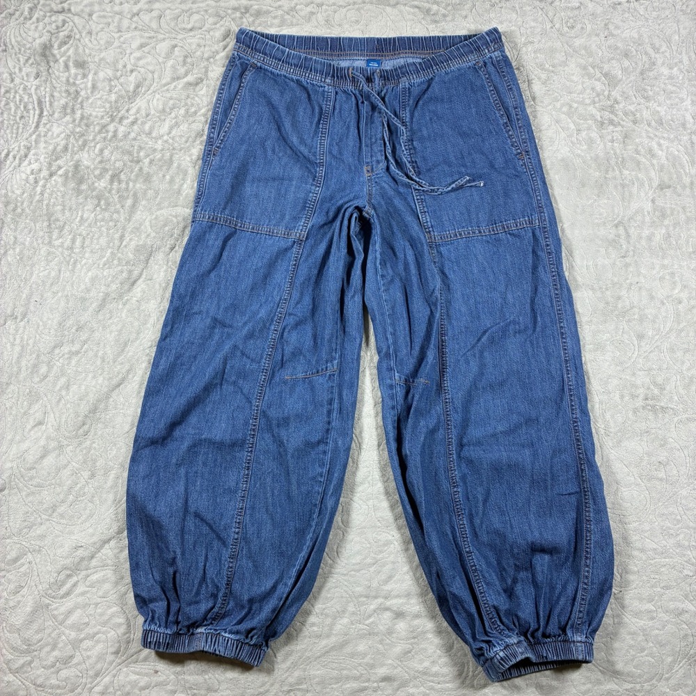 Old Navy Barrel Leg Balloon Denim Jeans Size M Blue Drawstring Comfort Pull On